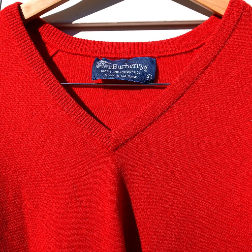 Vintage Red Burberry Scottish Lambswool Grandpa Sweater! Super Comfy!